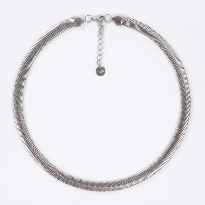 Delemon high-quality silver polished thick snake chain necklace featuring a smooth textured collar design