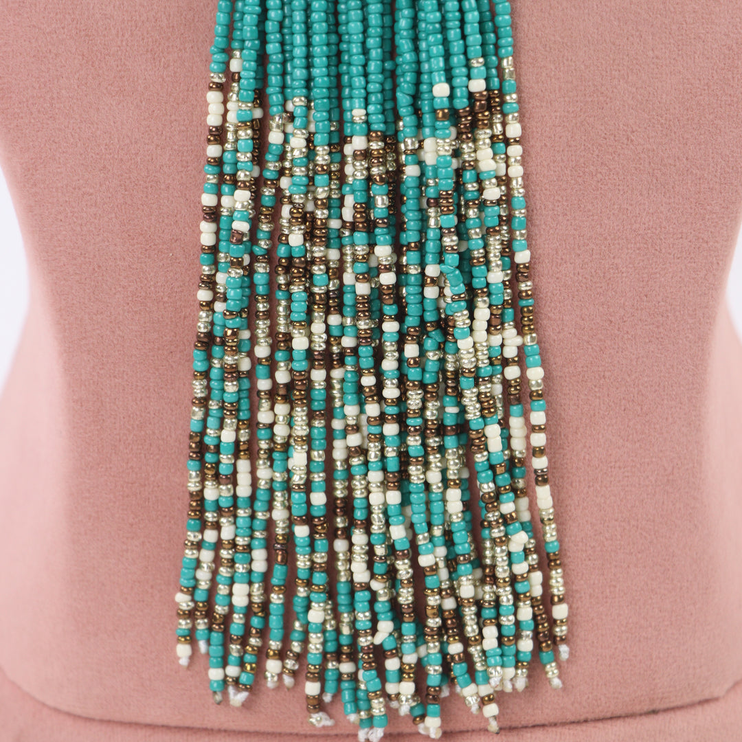 Delemon turquoise wire-wrapped leaf pendant necklace with beaded tassel fringe