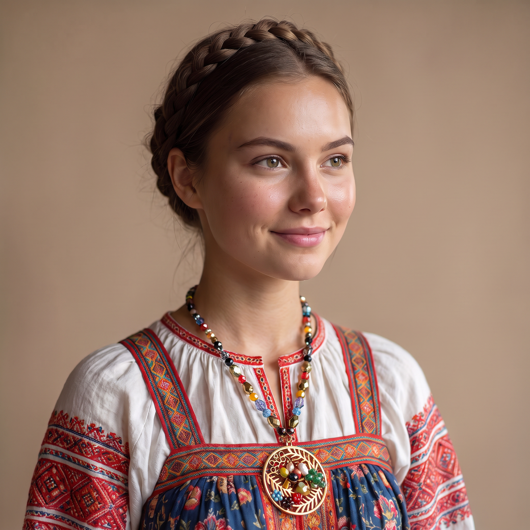 Delemon multicolor crystal beaded necklace with gold openwork leaf circular medallion pendant