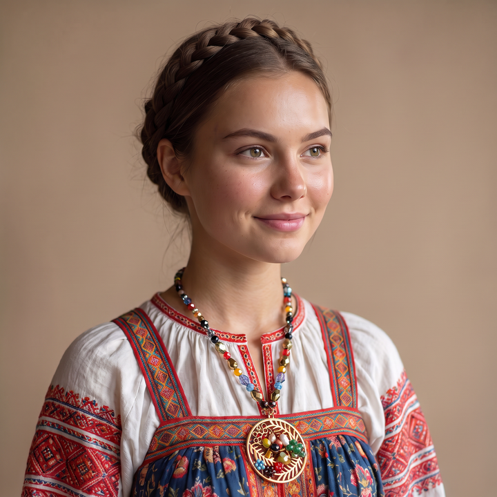 Delemon multicolor crystal beaded necklace with gold openwork leaf circular medallion pendant