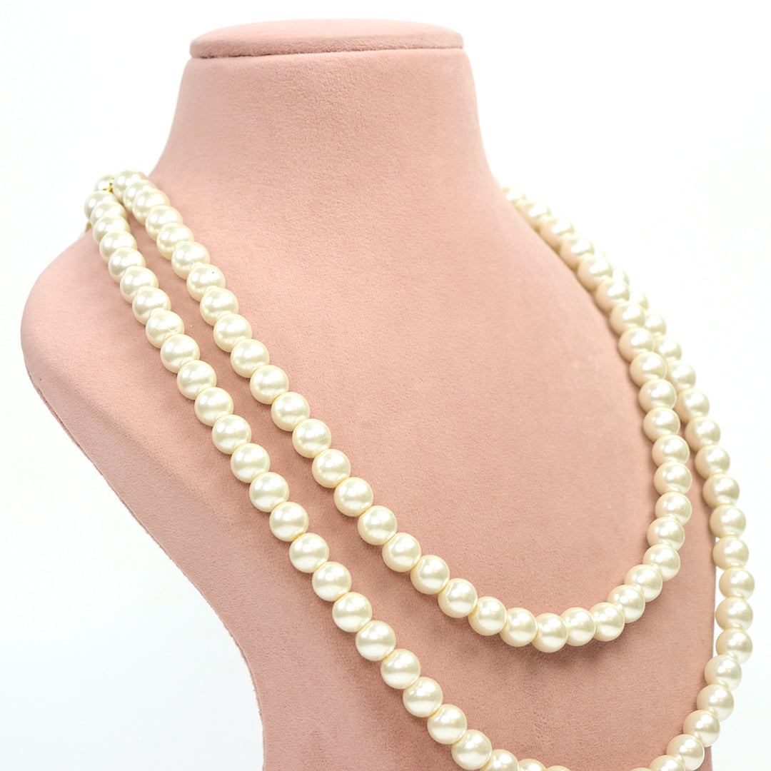 Delemon high-quality classic double-layer off-white pearl necklace view.