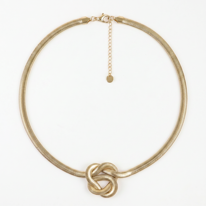 Delemon high-quality gold plated thick snake chain necklace featuring a central statement love knot design