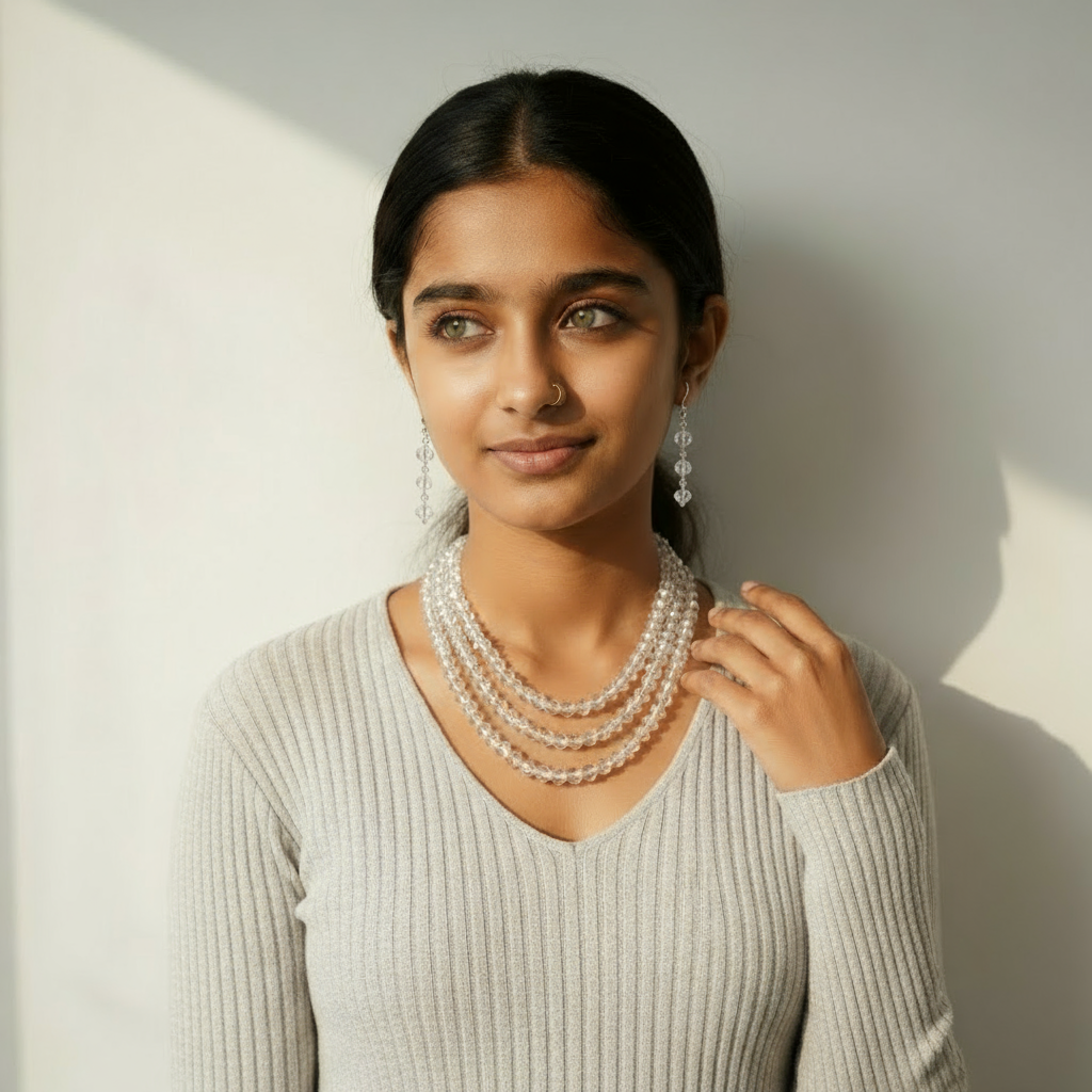 Multi-Strand Clear Faceted Crystal Necklace and Earring Set