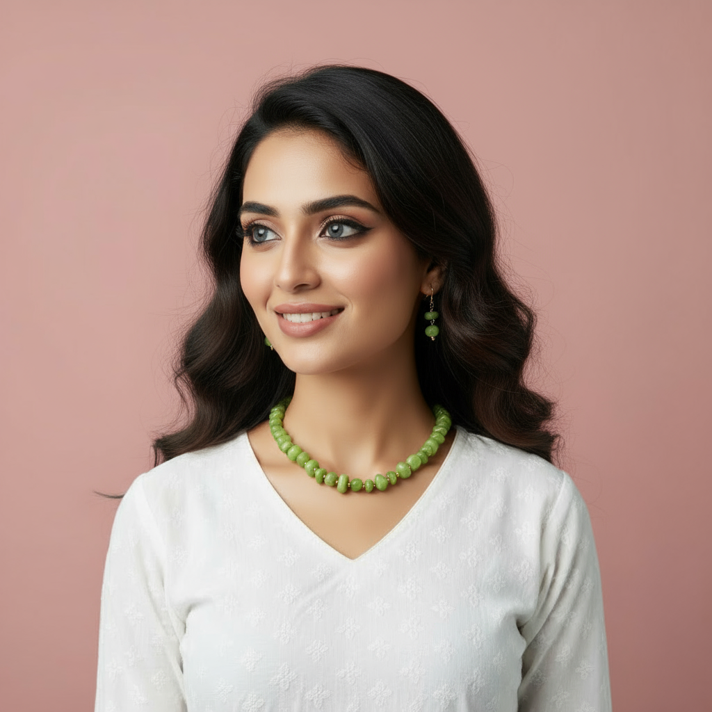 Green Semi-Precious Stone Necklace and Earring Set