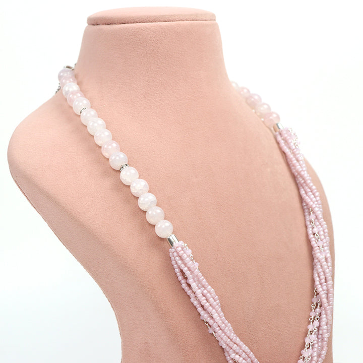 De-Lemon Pastel Pink Multi-Strand Seed Bead Necklace and Earring Set