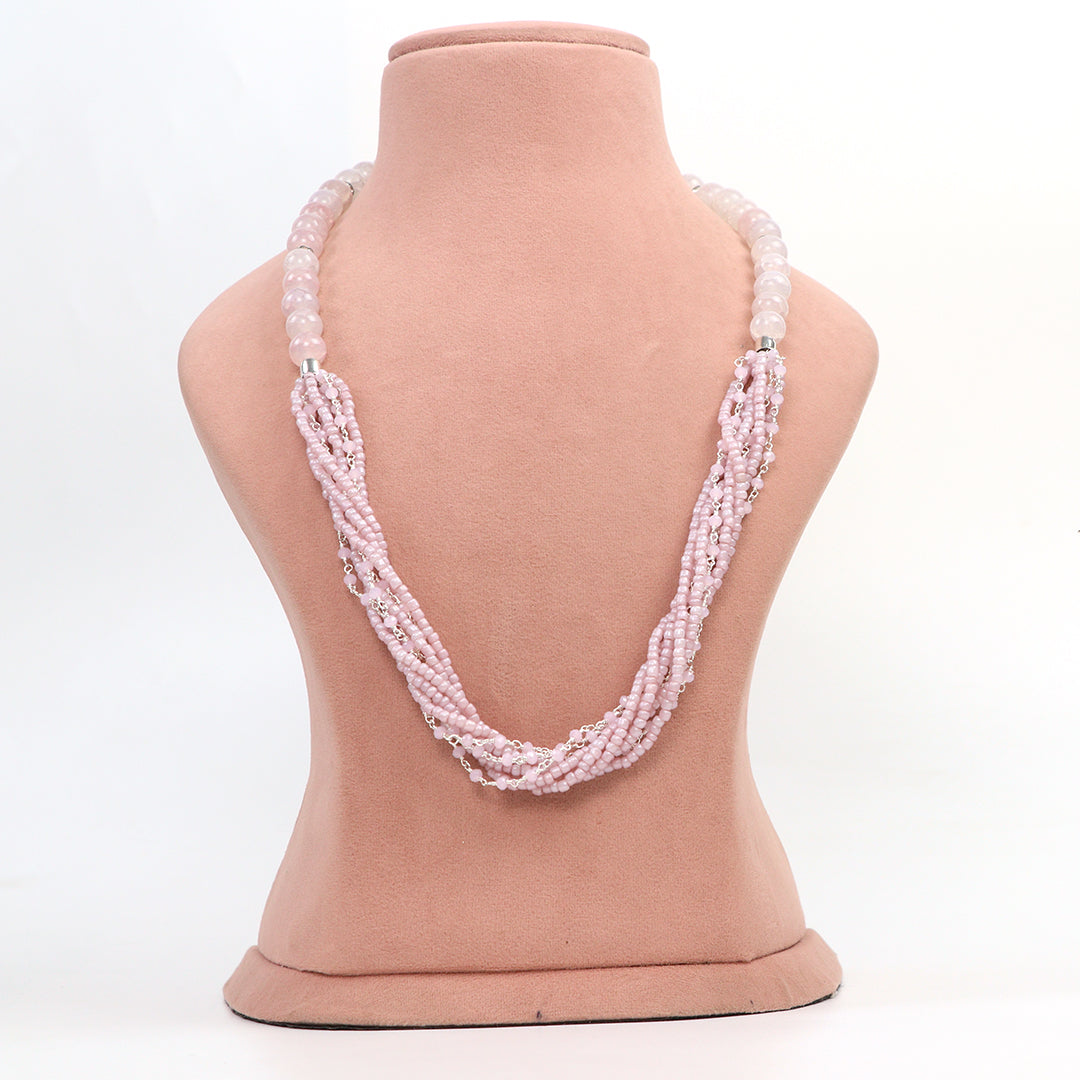 De-Lemon Pastel Pink Multi-Strand Seed Bead Necklace and Earring Set