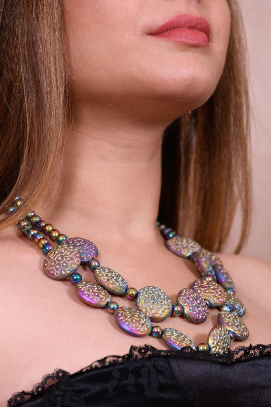 Rainbow Polish Glass & Clay Bead Necklace