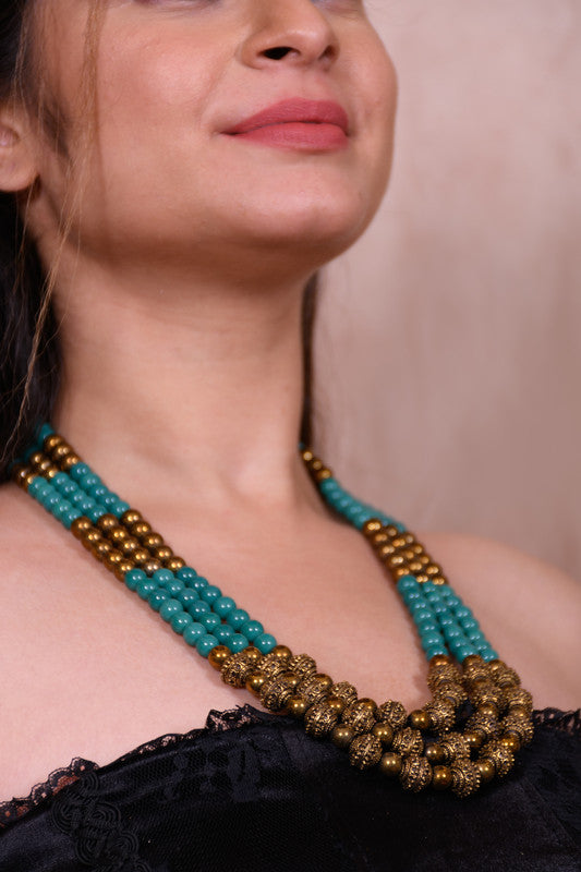 Glass Bead Necklace with Metal Beads