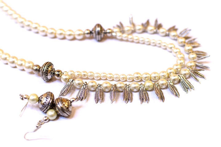 Glass Pearl Necklace With Metal Charms