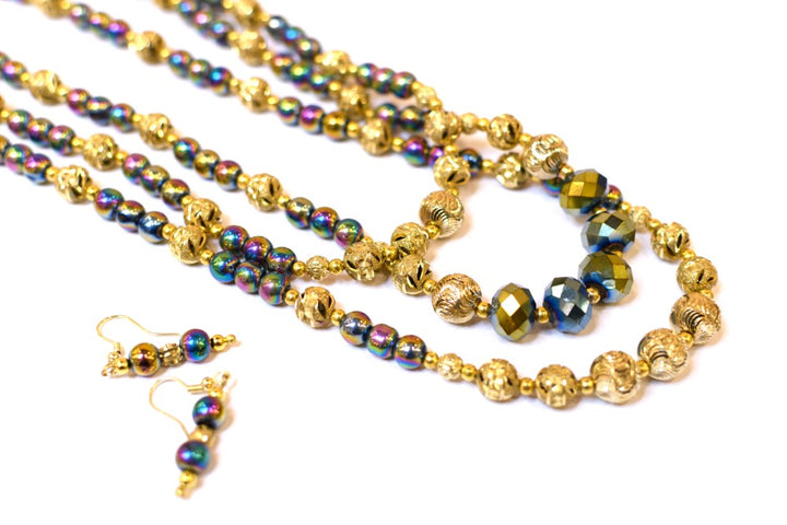 Rainbow Polish Glass Bead Necklace
