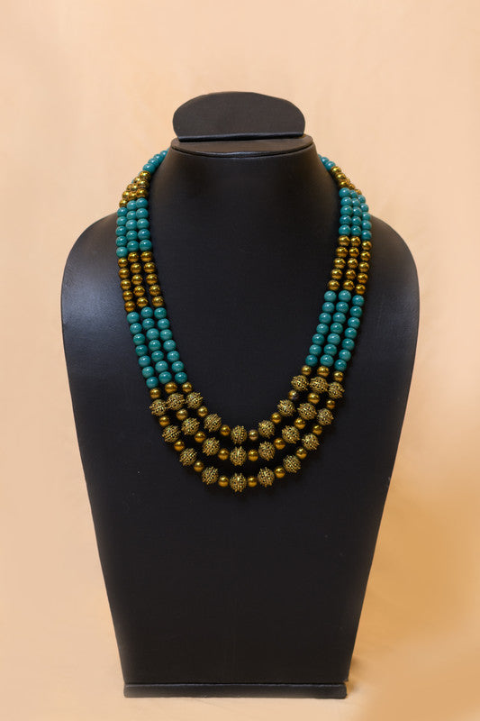 Glass Bead Necklace with Metal Beads