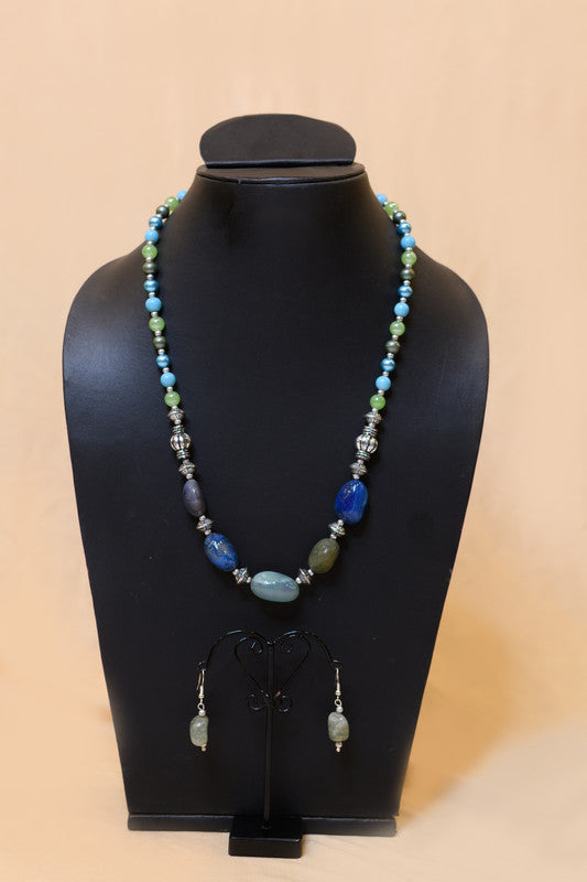 Glass Bead Necklace with Semi precious stones
