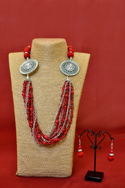 Multi Layer Necklace With Metal Pendant
