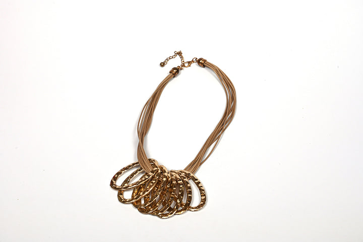 Leather cord Necklace with Metal Hoops